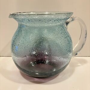 Handblown & Handmade Ombre Blue Purple Fat Bottom Bubble Glass Pitcher 90oz.